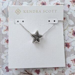 NWT Kendra Scott Rhodium Plated Jae Star Pendant Necklace in Platinum Drusy